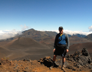 photograph of author hiking in the crater of Haleakala